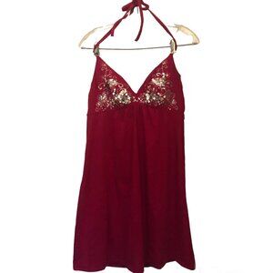 Victoria's Secret Red Halter Mini Dress with Gold Sequin Detail